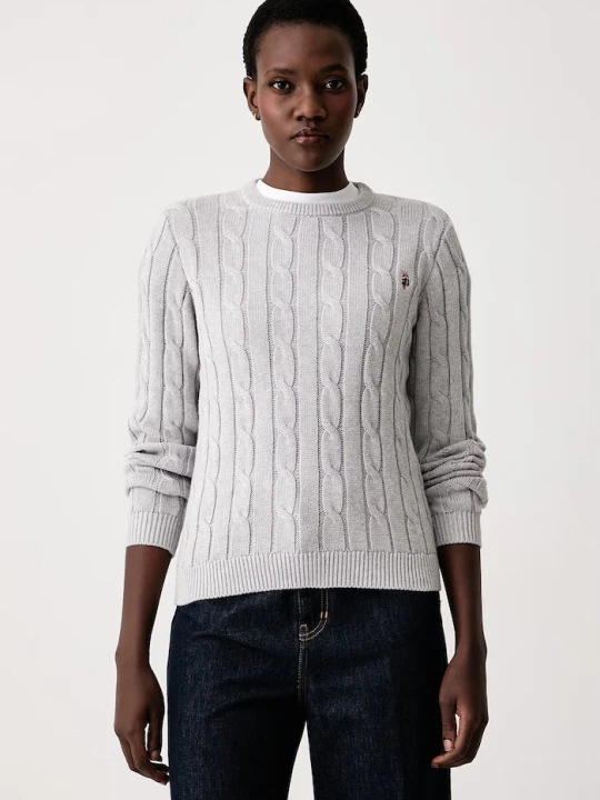 Zdjęcie produktu U.S. Polo Assn. sweter damski bawełniany CREW NECK CABLE szary