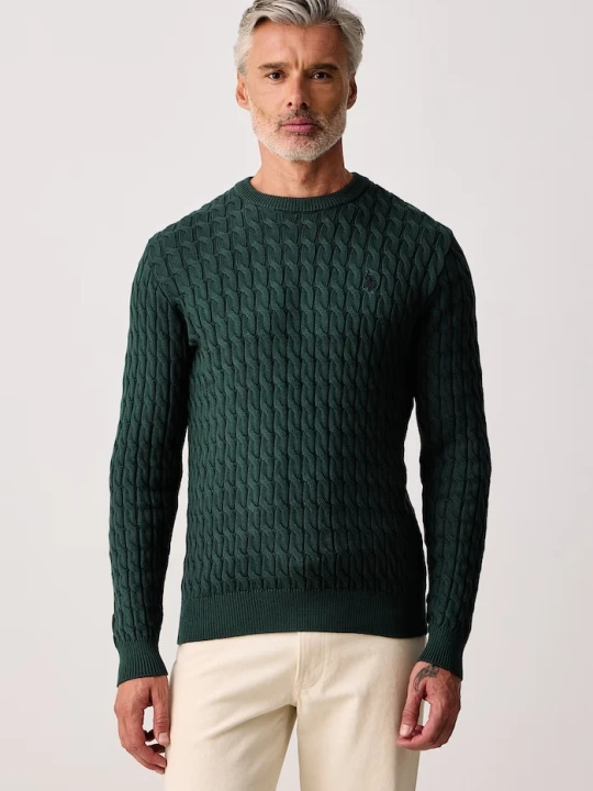 Zdjęcie produktu U.S. Polo Assn. sweter męski bawełniany CLASSIC COTTON CABLE KNIT CREW zielony