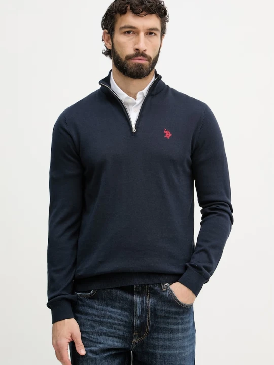Zdjęcie produktu U.S. Polo Assn. sweter męski bawełniany COTTON 1 / 4 ZIP NECK granatowy