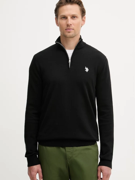 Zdjęcie produktu U.S. Polo Assn. sweter męski bawełniany COTTON 1 / 4 ZIP NECK czarny