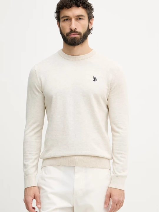 Zdjęcie produktu U.S. Polo Assn. sweter męski bawełniany DHM KNIT beżowy