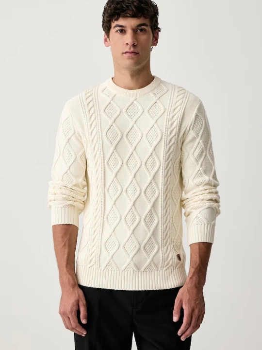 Zdjęcie produktu U.S. Polo Assn. sweter męski bawełniany Heritage Aran Nep Knit Crew beżowy