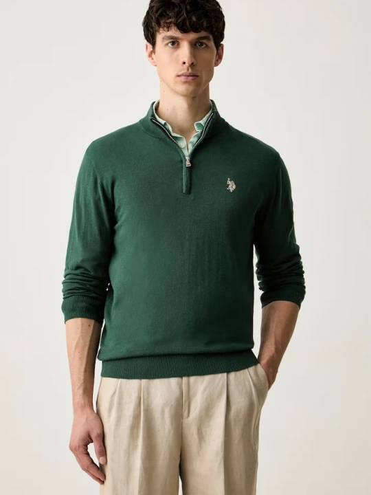 Zdjęcie produktu U.S. Polo Assn. sweter męski z bawełną Rich Funnel 1 / 4 Zip zielony