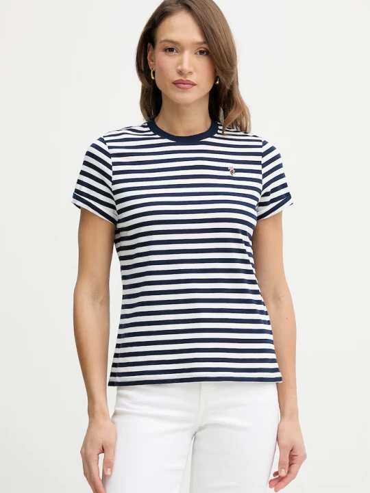 Zdjęcie produktu U.S. Polo Assn. T-shirt damski bawełniany STRIPE CREW NECK granatowy