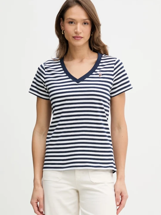 Zdjęcie produktu U.S. Polo Assn. t-shirt bawełniany STRIPE V-NECK granatowy