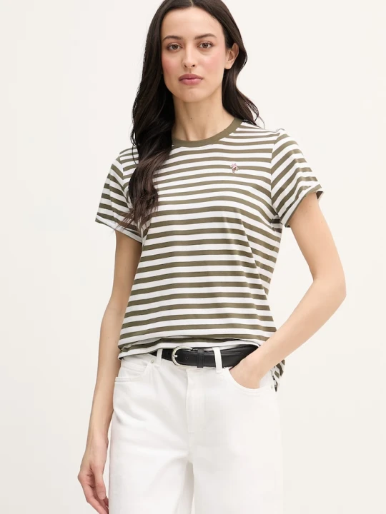 Zdjęcie produktu U.S. Polo Assn. T-shirt damski bawełniany STRIPE CREW NECK zielony