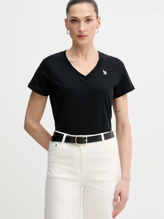 Zdjęcie produktu U.S. Polo Assn. T-shirt damski bawełniany V-NECK czarny