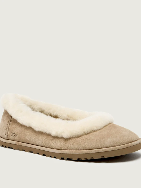 Zdjęcie produktu UGG Baleriny ZORA | shearling | zamsz | z dodatkiem wełny beżowy
