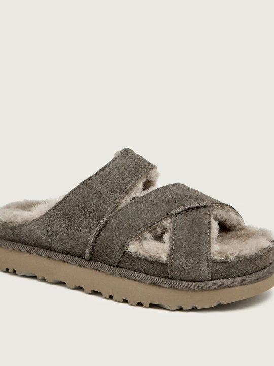Zdjęcie produktu UGG Ocieplane klapki W GREENPORT CROSS STRAP SLIDE | zamsz | z dodatkiem wełny szary