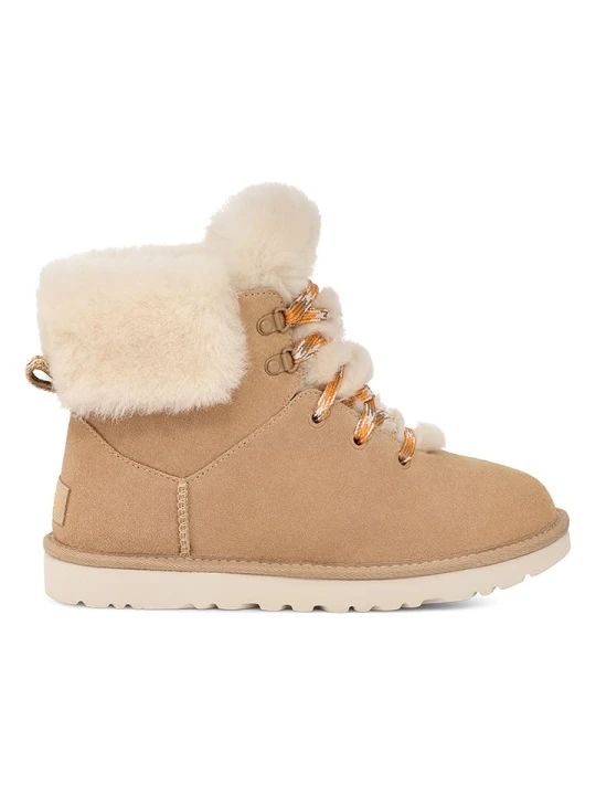 Zdjęcie produktu UGG Skórzane botki "W Classic Mini Alpine Lace" w kolorze beżowym rozmiar: 38
