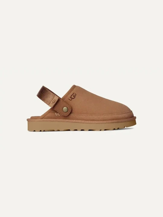 Zdjęcie produktu UGG Skórzane kapcie "Goldencoast II" w kolorze jasnobrązowym rozmiar: 42