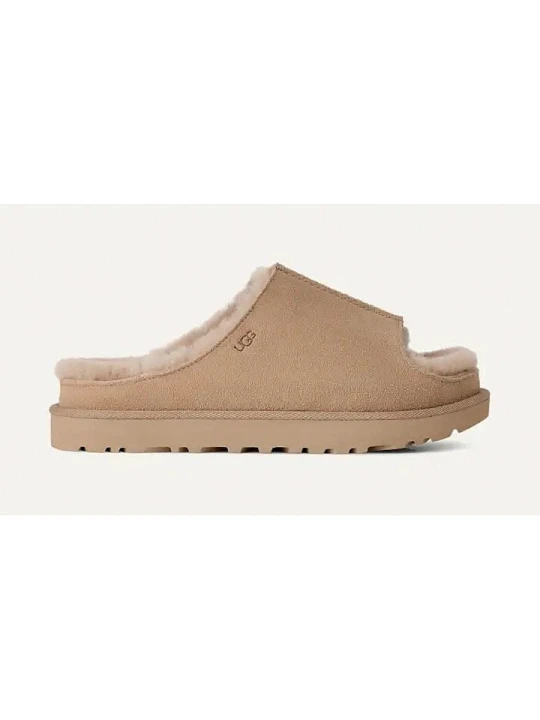 Zdjęcie produktu UGG Skórzane kapcie "Greenport" w kolorze beżowym rozmiar: 40