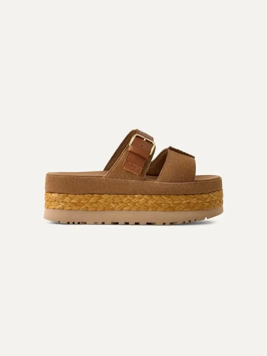 Zdjęcie produktu UGG Skórzane klapki "Aubrey" w kolorze jasnobrązowym rozmiar: 36
