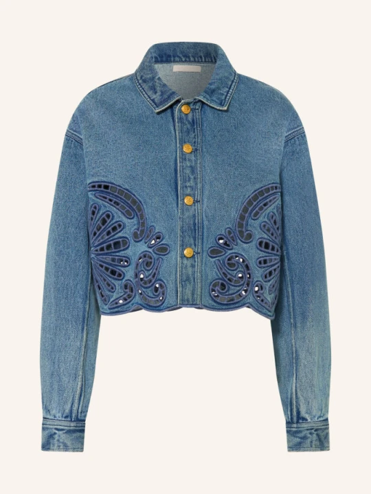 Zdjęcie produktu Ulla Johnson Kurtka Dżinsowa Bobbi Z Ażurową Koronką blau granatowy