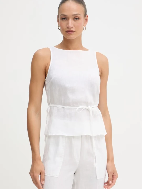 Zdjęcie produktu United Colors of Benetton top damski lniany biały