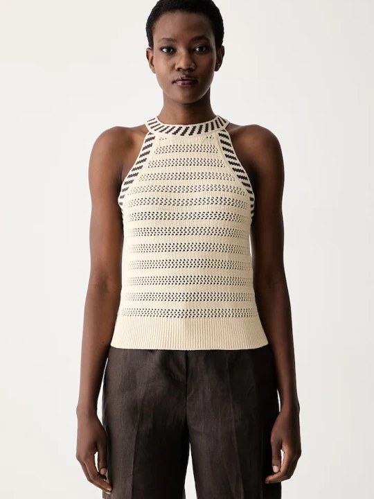 Zdjęcie produktu United Colors of Benetton bluzka halter damska ażurowa beżowy