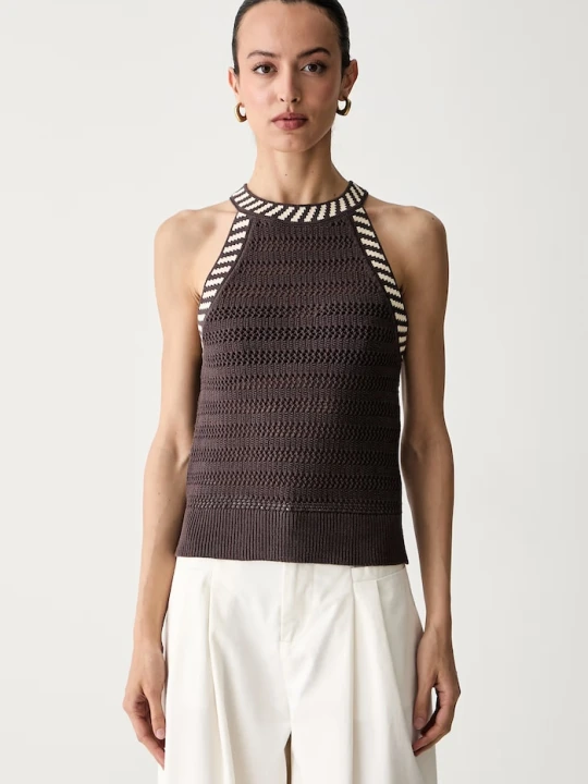 Zdjęcie produktu United Colors of Benetton bluzka halter damska ażurowa brązowy