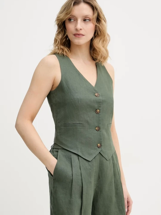 Zdjęcie produktu United Colors of Benetton kamizelka jednorzędowa damska lniana