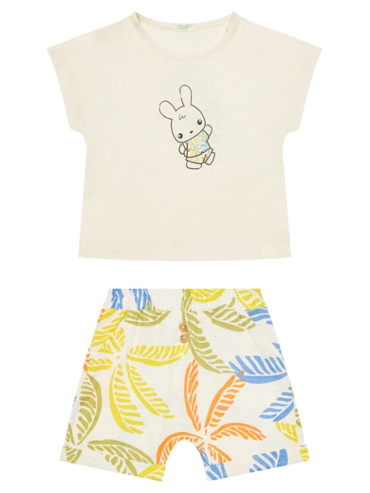 Zdjęcie produktu United Colors Of Benetton Komplet t-shirt i spodenki 3O7SAK014 Beżowy Regular Fit