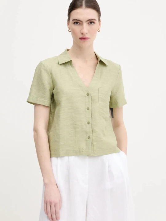 Zdjęcie produktu United Colors of Benetton koszula z domieszką lnu zielony