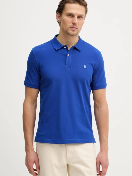 Zdjęcie produktu United Colors of Benetton polo męskie bawełniane z elastanem fioletowy