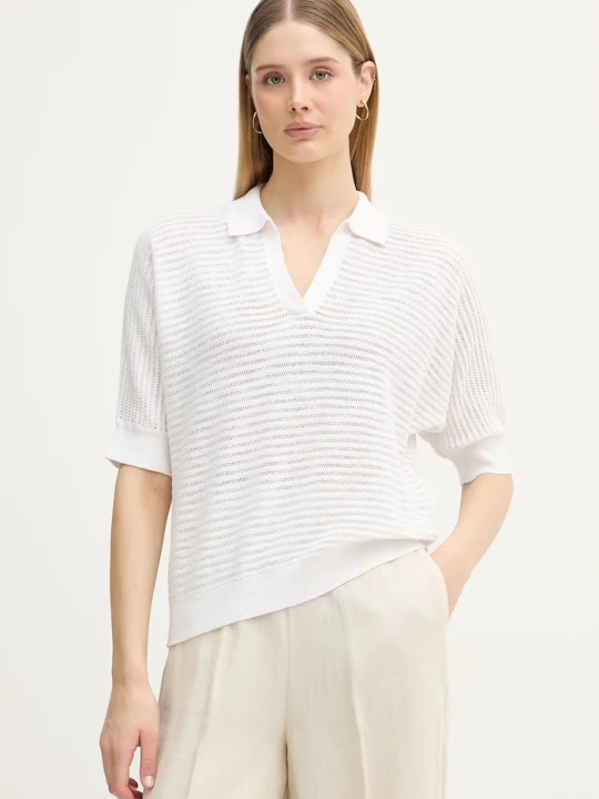 Zdjęcie produktu United Colors of Benetton polo damskie z lnem biały