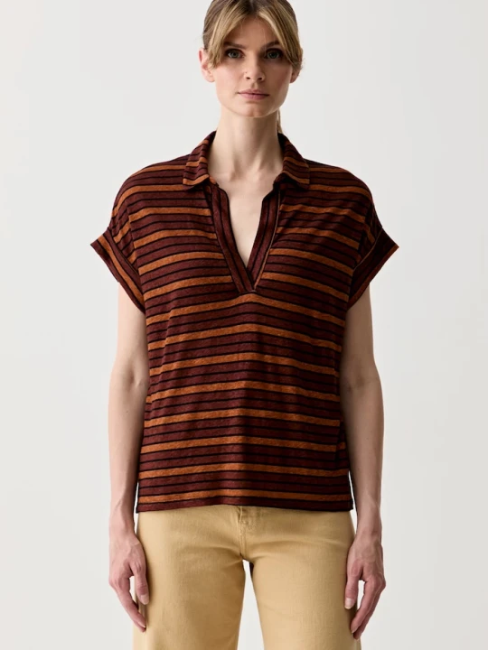 Zdjęcie produktu United Colors of Benetton polo damskie z lnem brązowy