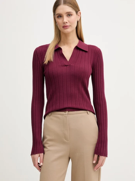 Zdjęcie produktu United Colors of Benetton polo damskie z wiskozy bordowy