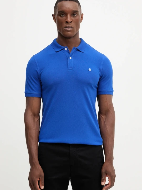 Zdjęcie produktu United Colors of Benetton polo męskie bawełniane z elastanem niebieski