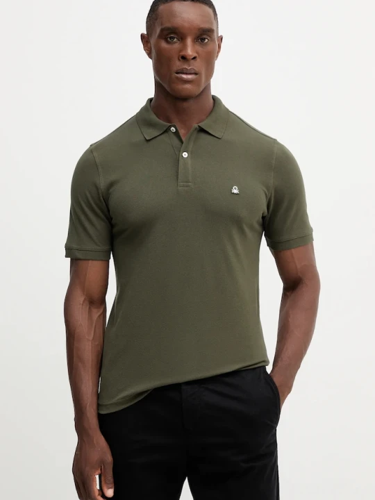 Zdjęcie produktu United Colors of Benetton polo męskie bawełniane z elastanem zielony