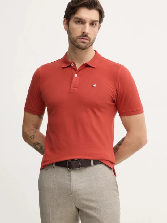 Zdjęcie produktu United Colors of Benetton polo męskie bawełniane z elastanem pomarańczowy