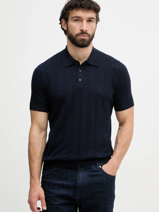 Zdjęcie produktu United Colors of Benetton polo swetrowe męskie z dodatkiem lnu granatowy