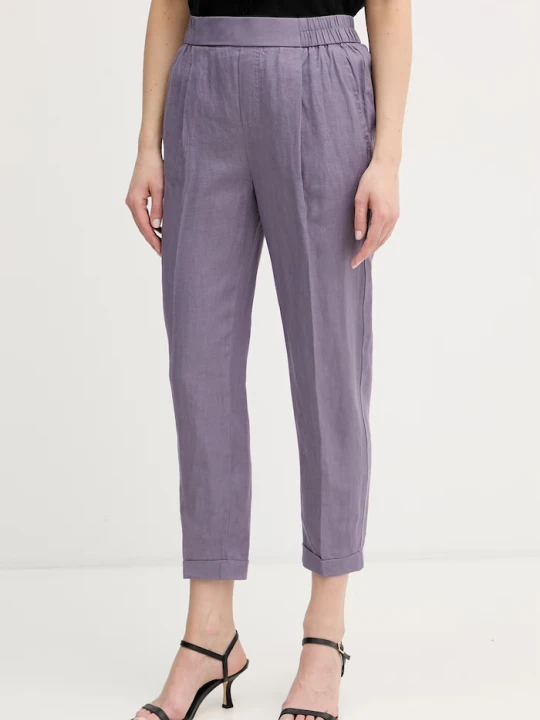 Zdjęcie produktu United Colors of Benetton spodnie damskie lniane fioletowy