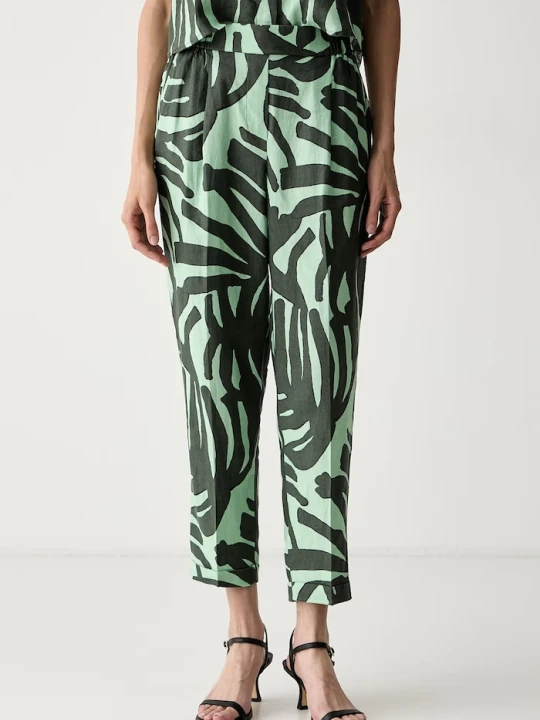 Zdjęcie produktu United Colors of Benetton spodnie damskie lniane zielony