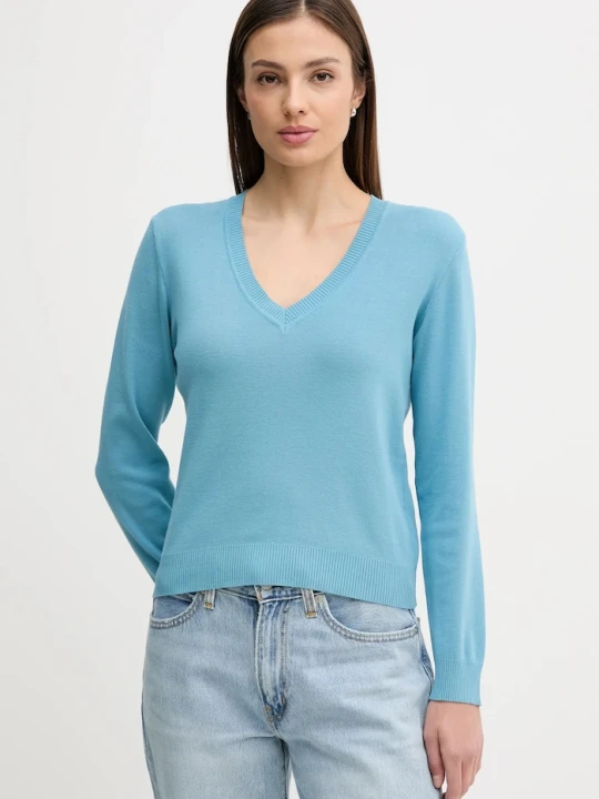 Zdjęcie produktu United Colors of Benetton sweter damski bawełniany niebieski