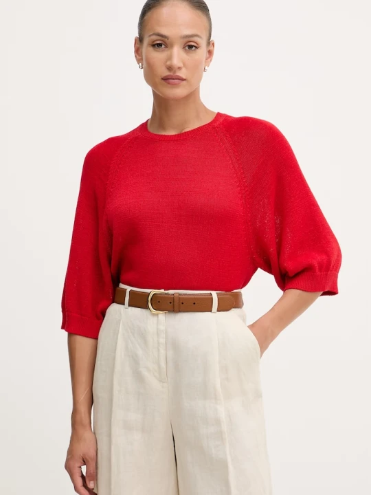 Zdjęcie produktu United Colors of Benetton sweter damski z dodatkiem lnu czerwony