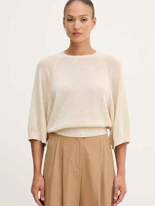 Zdjęcie produktu United Colors of Benetton sweter damski z dodatkiem lnu beżowy