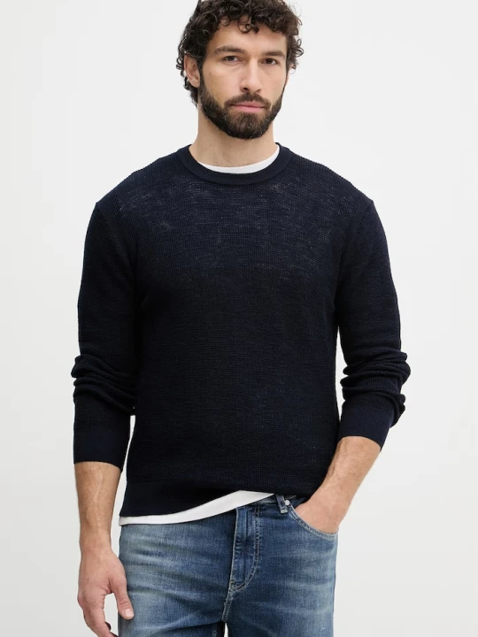 Zdjęcie produktu United Colors of Benetton sweter męski z dodatkiem lnu granatowy
