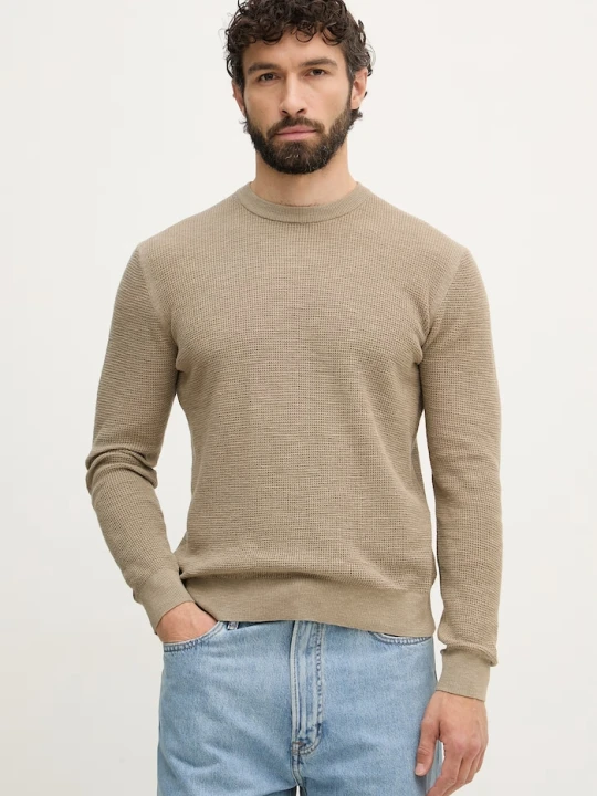 Zdjęcie produktu United Colors of Benetton sweter męski z dodatkiem lnu zielony
