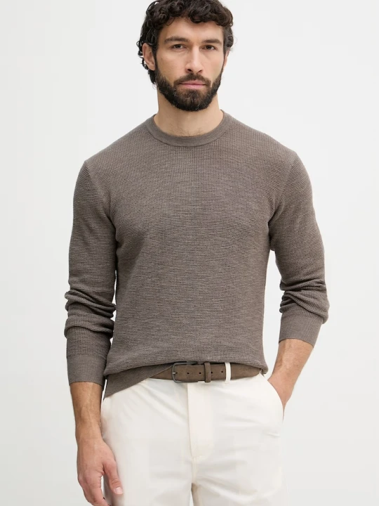 Zdjęcie produktu United Colors of Benetton sweter męski z dodatkiem lnu brązowy