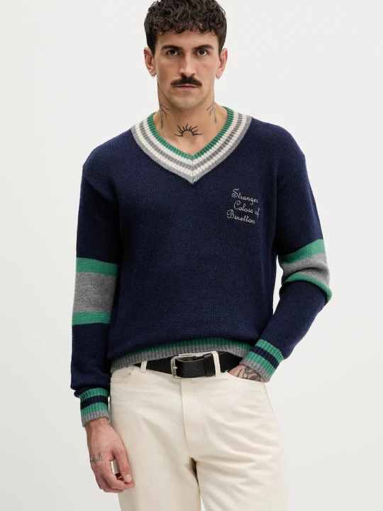 Zdjęcie produktu United Colors of Benetton sweter z dodatkiem wełny x Stranger Things granatowy