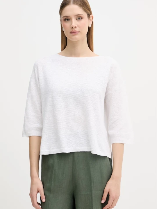 Zdjęcie produktu United Colors of Benetton sweter z krótkim rękawem damski z lnem biały