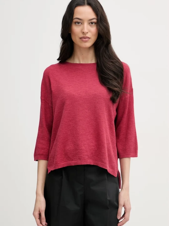 Zdjęcie produktu United Colors of Benetton sweter z krótkim rękawem damski z lnem czerwony