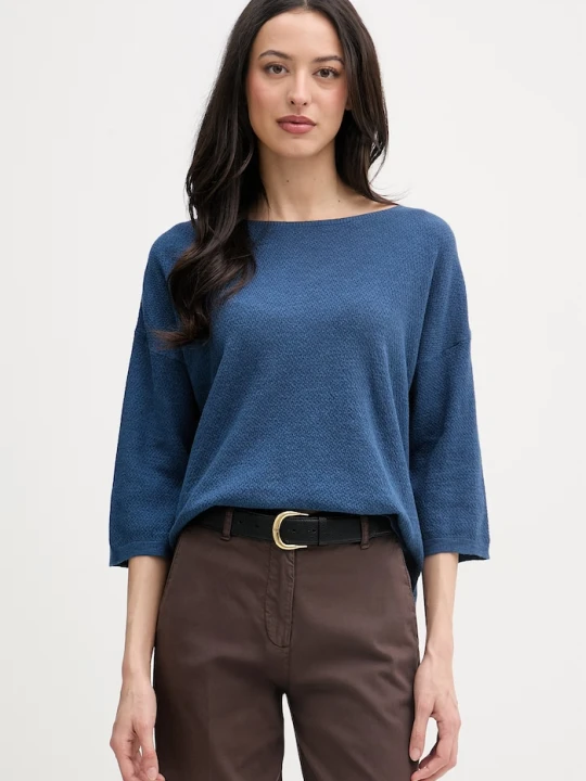 Zdjęcie produktu United Colors of Benetton sweter z krótkim rękawem damski z lnem granatowy