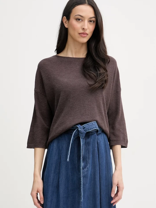 Zdjęcie produktu United Colors of Benetton sweter z krótkim rękawem damski z lnem brązowy