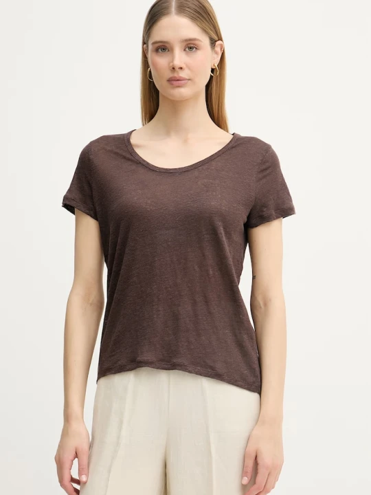 Zdjęcie produktu United Colors of Benetton T-shirt damski lniany brązowy