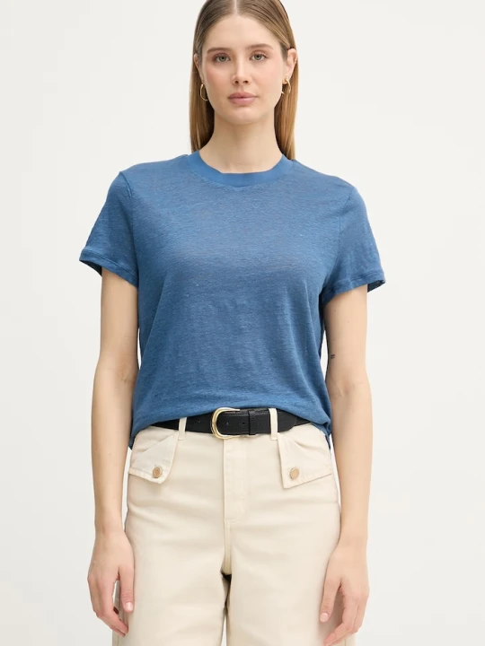 Zdjęcie produktu United Colors of Benetton t-shirt damski lniany granatowy