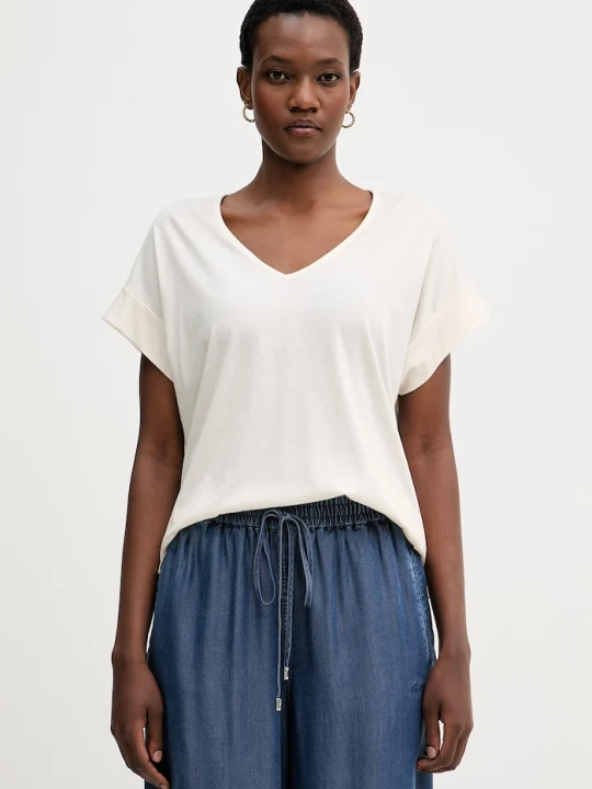 Zdjęcie produktu United Colors of Benetton T-shirt damski z bawełną beżowy