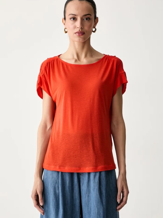 Zdjęcie produktu United Colors of Benetton T-shirt damski z dodatkiem lnu czerwony