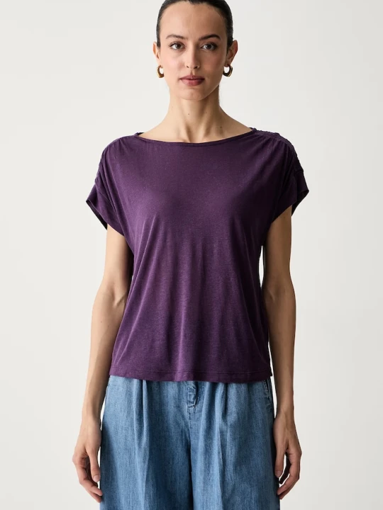 Zdjęcie produktu United Colors of Benetton T-shirt damski z dodatkiem lnu fioletowy